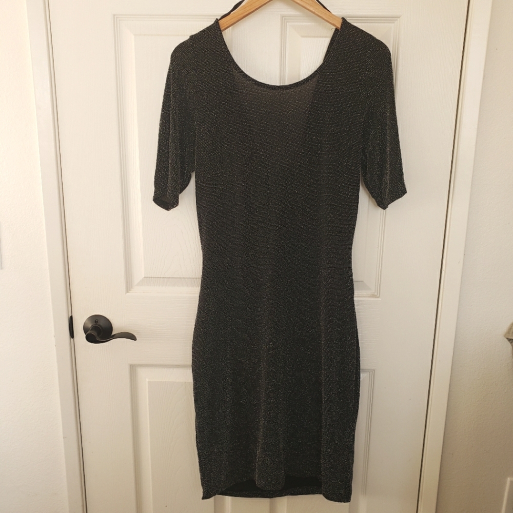 Preowned Fashion to figure metallic silver and black bodycon dress size 3xl